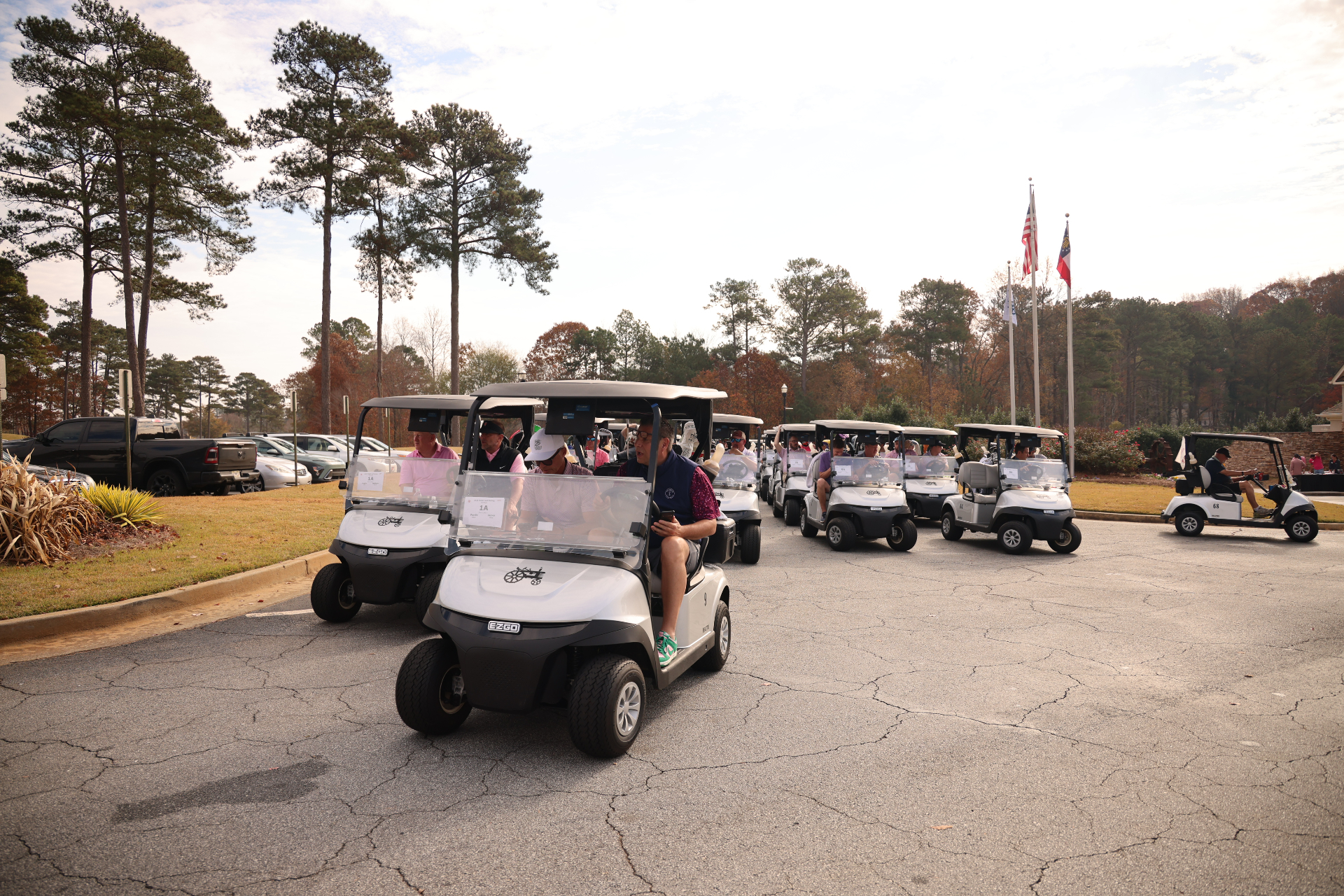 Golf carts lined up at The Pinky Golf Tournament